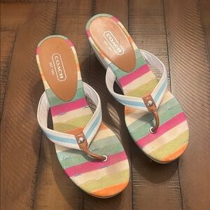 Coach Felicite wedge thong sandals stripes blue white 10
